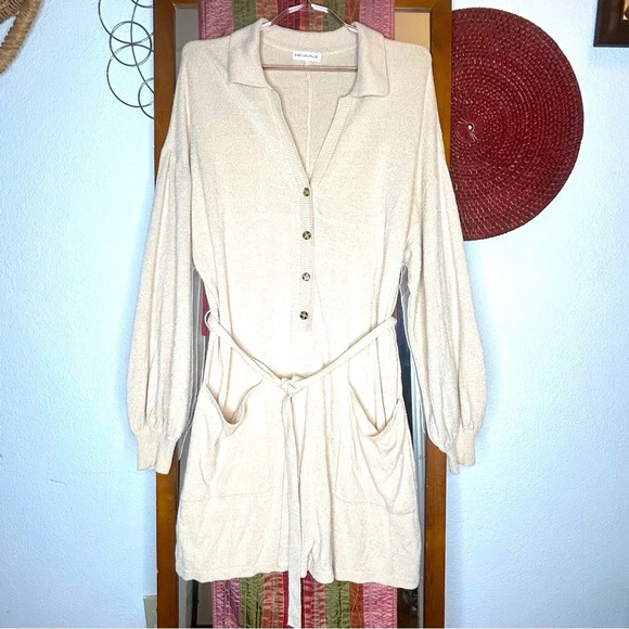 Avec Les Filles Belted Knit Romper Oat size Oversized XS - Picture 2 of 8